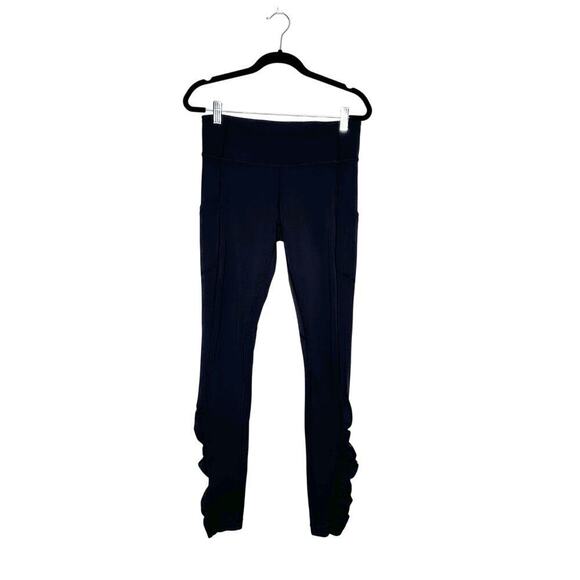 Lululemon Speed Tight Ruched Leggings Side Pockets Women's Black Size 6 - Picture 2 of 4